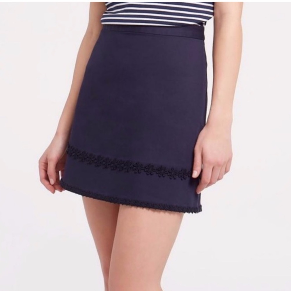 EUC Draper James Navy Skirt with Floral Appliqués